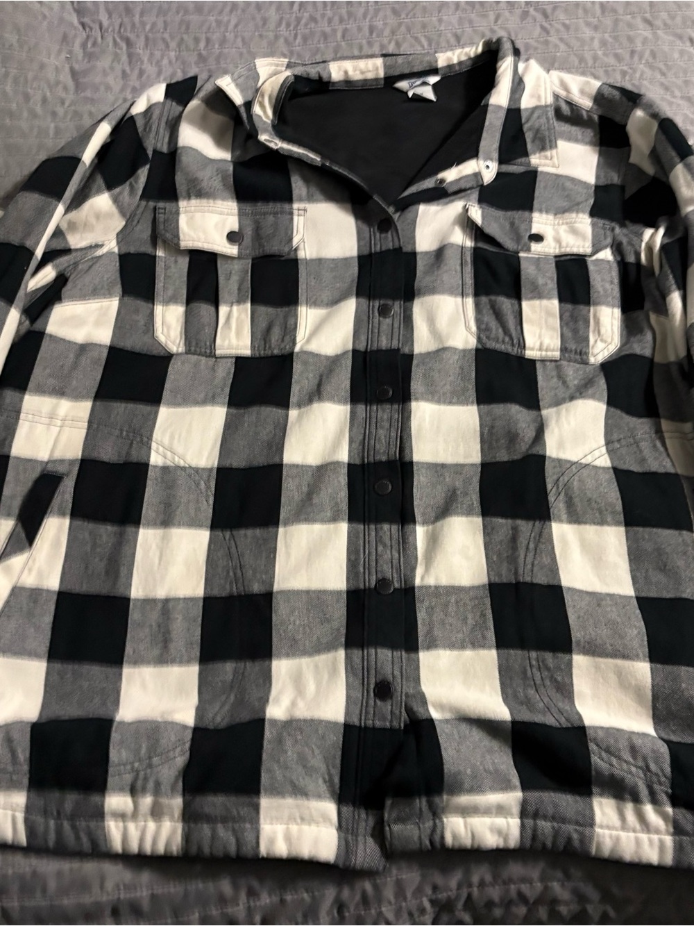 Duluth Trading Co Black and White Buffalo Plaid Snap-Front Shirt